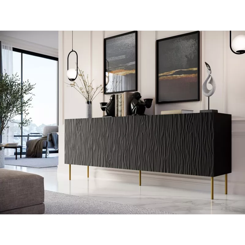 JUNGLE Kommode 190x40.5x74.5 schwarz matt + goldfarbene Beine