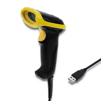 Hand-Barcodelesegerät QOLTEC 50867 — 1D/2D-Laserscanner, USB kabelgebunden, 600 mm Reichweite, gelb/schwarz