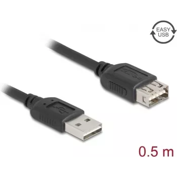USB-A-auf-USB-A-Kabel DELOCK 81511 — USB 2.0, 0,5 m, schwarz, vergoldete Kontakte