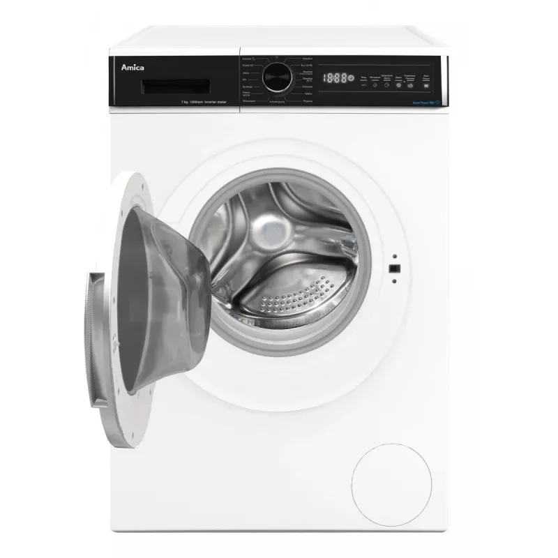 Freistehende Waschmaschine AMICA WA3S712BLiSHB, 7 kg, 1200 U/min, 2100 W, LED-Anzeige, schwarze Tür