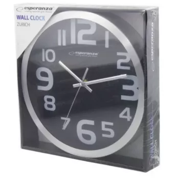 Wanduhr Esperanza EHC013K Zurich Schwarz Quarz Oval 25 cm, Aluminiumrahmen, 4 cm dick