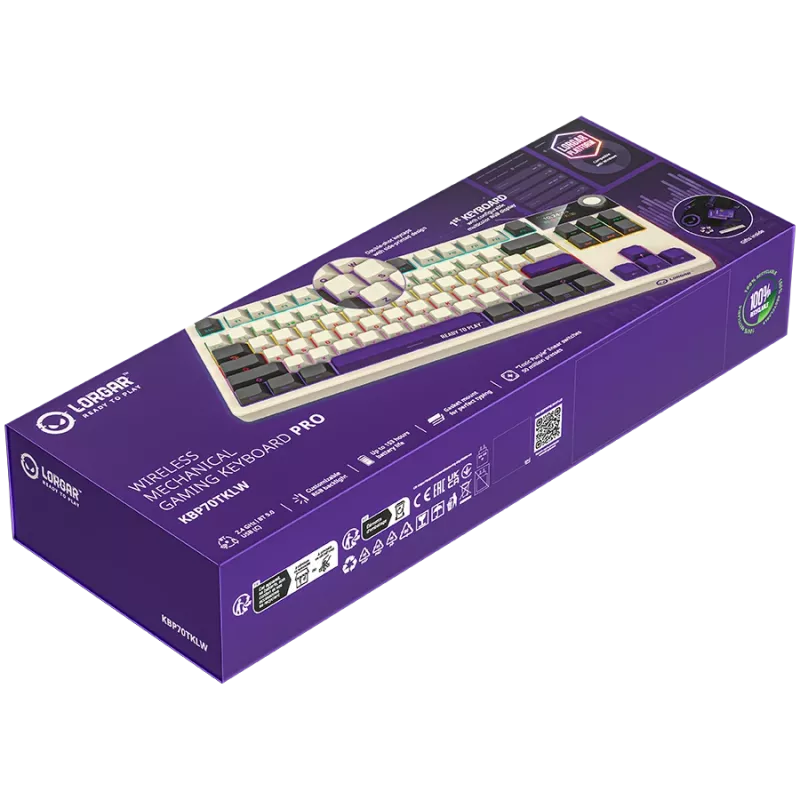 LORGAR KBP70TKLW, Kabellose TKL Mechanische Gaming-Tastatur Pro, Beige, EN-Layout