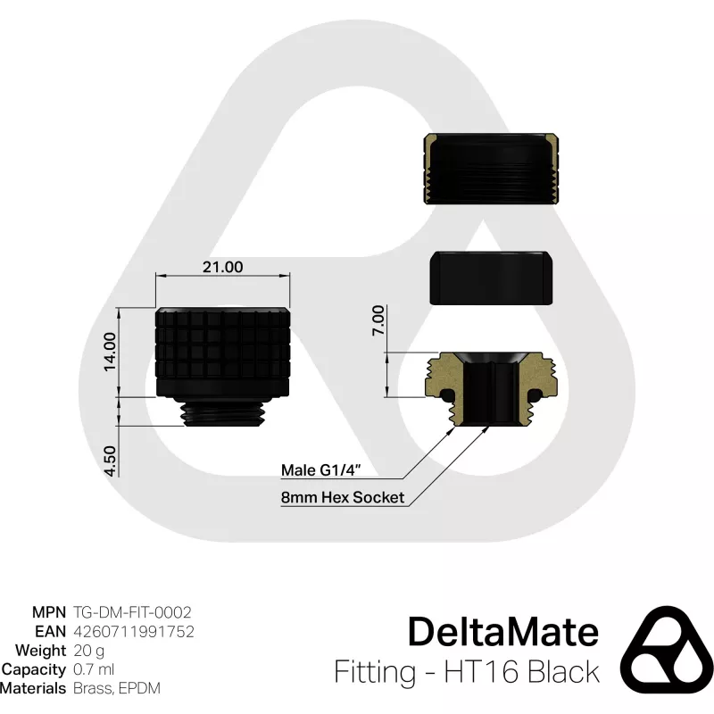 Thermal Grizzly DeltaMate Fitting HT16 Anschluss, schwarz — CPU-Kühler Montagezubehör