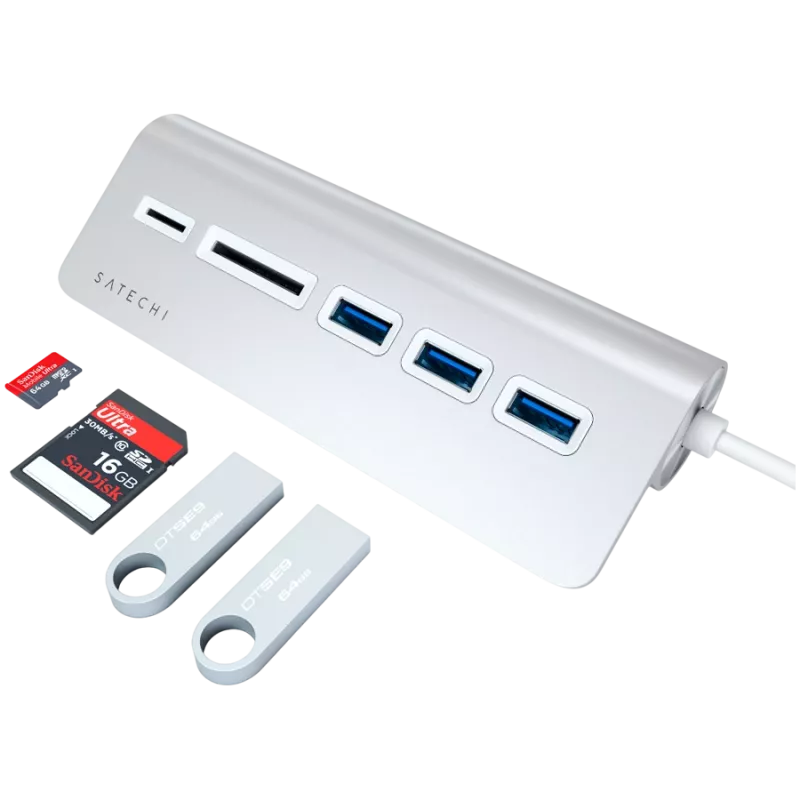 Satechi Type-C Aluminium USB Hub & Card Reader, Silber, ST-TCHCRS