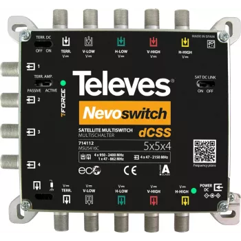 Satelliten-Multischalter Televes 714112 5 Eingänge 4 Ausgänge
