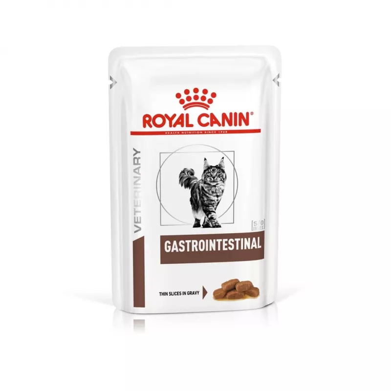 Nassfutter für Katzen Royal Canin Gastrointestinal 85 g Beutel — Fleisch, 12 x 85 g, ausgewachsene Katzen, bei Magen-Darm-Problemen