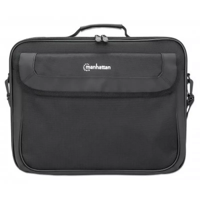Manhattan Cambridge Laptoptasche 15,6 Zoll, Clamshell-Design, Schwarz, NIEDRIGER PREIS, Zubehörfach, Dokumentenfach hinten, Schultergurt (abnehmbar), Äquivalent zu Targus TAR300, Notebooktasche, Drei Jahre Garantie