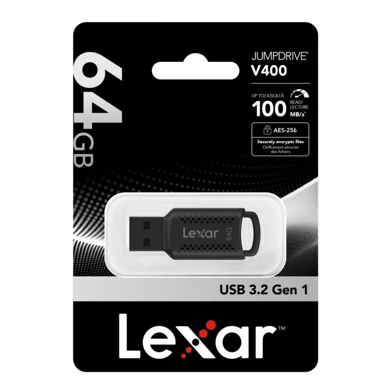 Lexar JumpDrive LJDV400064G-BNBNG USB-Stick 64 GB USB Typ-A 3.2 Gen 1 (3.1 Gen 1) Schwarz