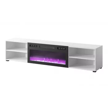 TV-Schrank cama meble POLO 180x33x39 cm mit elektrischem Kamin 1400–1600 W, Laminat, weiß/schwarz