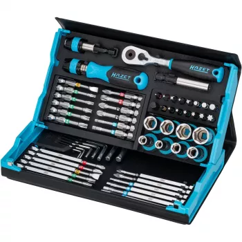 Steckschlüssel- und Bitsatz Hazet 2200SC-32 — 59-teilig, 1/4 Zoll Umschaltknarre, Schwarz/Blau