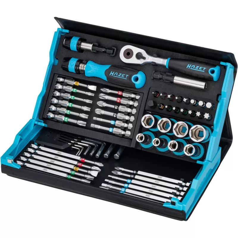 Steckschlüssel- und Bitsatz Hazet 2200SC-32 — 59-teilig, 1/4 Zoll Umschaltknarre, Schwarz/Blau