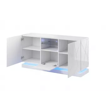 QIU 2D1K Kommode 150x41.5x75 cm glänzend weiß/glänzend weiß