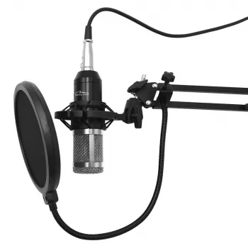 PC-Mikrofon MEDIA-TECH MT397S — kabelgebunden, XLR-Eingang, 20–20000 Hz, 150 Ω, -32 dB, 2,4 m Kabel, Tischständer, schwarz