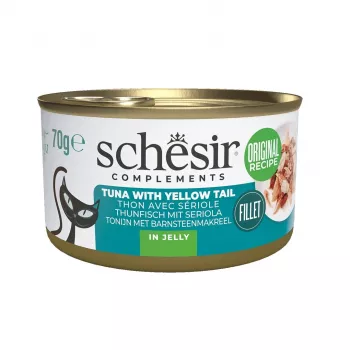 Schesir Complements Oceanic Adult Nassfutter für Katzen mit Thunfisch und Gelbschwanz in Gelee, 70 g