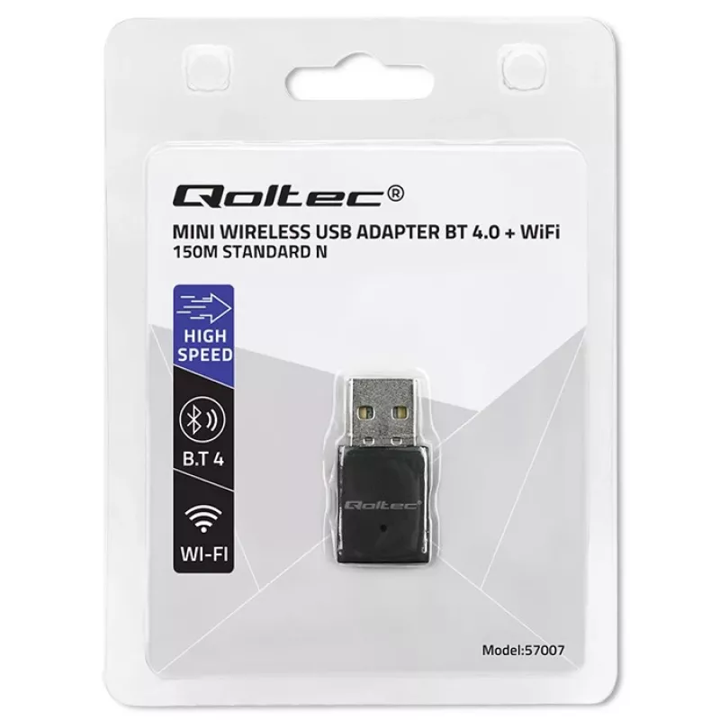Kompakter kabelloser Mini-USB-WLAN-Adapter QOLTEC 57007 – Single-Band 2,4 GHz, bis zu 150 Mbit/s, interne Antenne