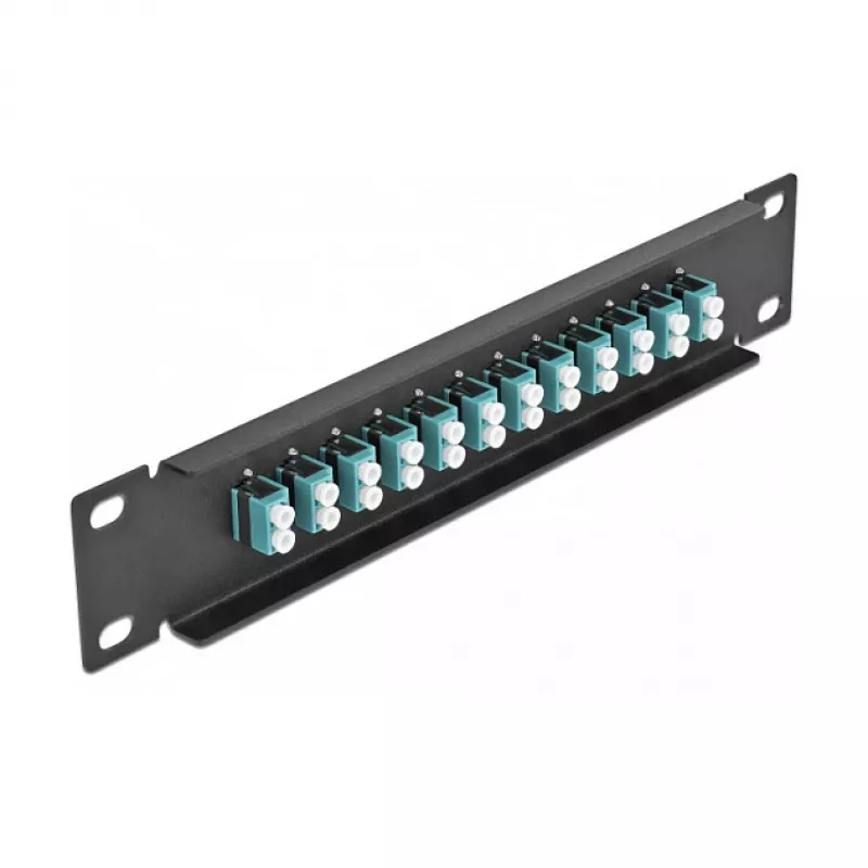 Glasfaser-Patchpanel DeLOCK 10 Zoll 12 Port LC Duplex aqua 1U schwarz