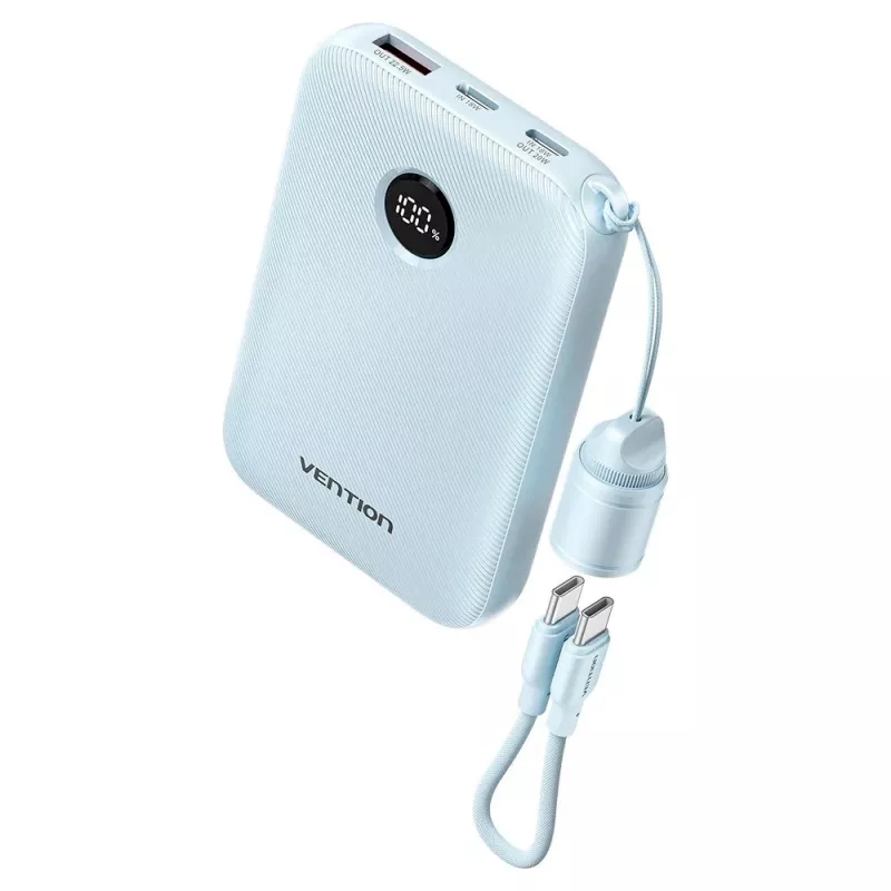 Powerbank Vention 10000mAh 22,5W — 2× USB‑C, 1× USB‑A, blau