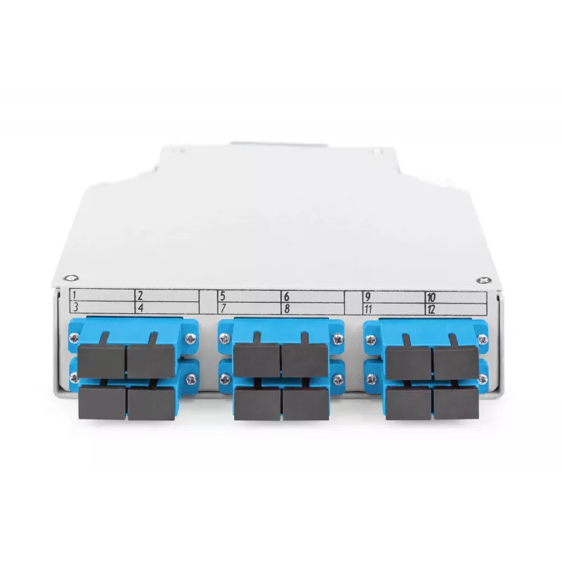 Glasfaser-Hutschienenbox DIGITUS DN-963890, OS2, SC-Adapter mit 2-m-Pigtail, Stahl, Blau/Grau