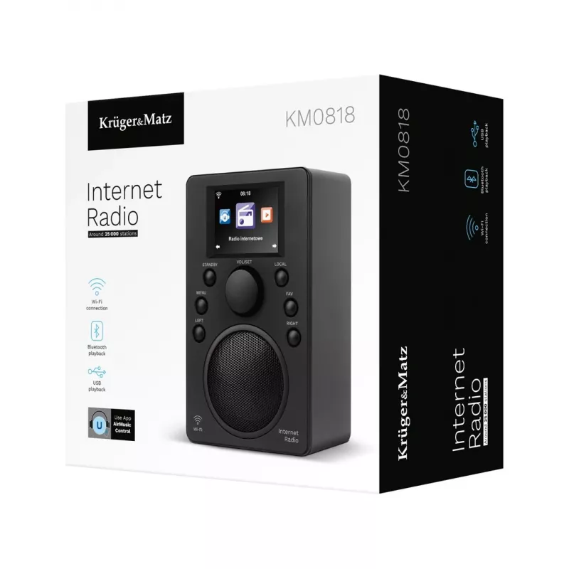 Internetradio Kruger & Matz KM0818.1 mit Wi‑Fi, Bluetooth, USB und Wecker