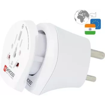 SKROSS Country Combo World to India, Indien-Plug (Type D, BS 546), Weiß – geeignet für alle geerdeten und ungeerdeten Geräte (2- und 3-polig) (39764)