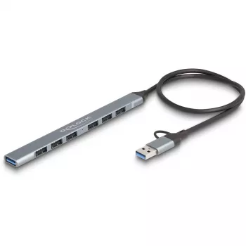 DELOCK 4 Port schlank USB Hub — USB 3.2 Gen 1 Host Typ-C, 3× USB 5 Gbit/s Typ-C + 1× USB 5 Gbit/s Typ-A, Grau, Metall