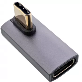 InLine USB4-Adapter, USB-C-Stecker/Buchse vertikal rechts/links gewinkelt, Alu, grau