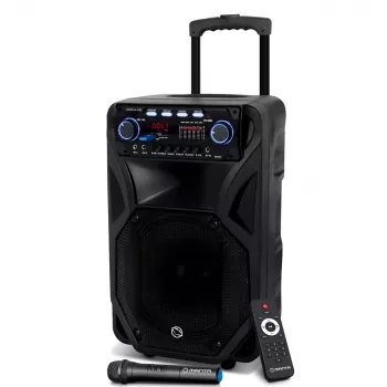 Tragbarer Karaoke-Lautsprecher MANTA SPK5021PRO 20W, 12-Zoll-Tieftöner, 80W RMS, Bluetooth, Akkulaufzeit bis zu 5 Std., SD/USB, Mikrofon- und Gitarreneingänge