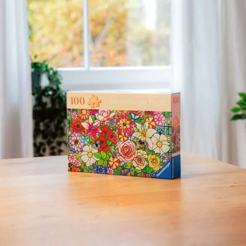 Ravensburger Feel Well & Puzzle - Blumenfenster, 100 Teile, taktile Elemente