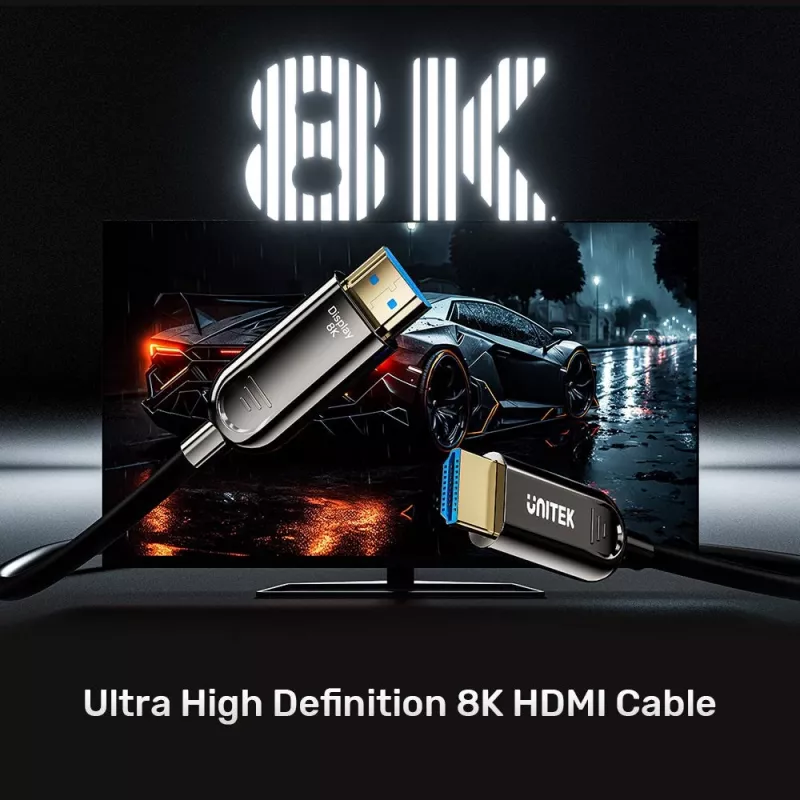 HDMI-Kabel Unitek C11085GY01-15M — HDMI Typ A auf A, 30 m, HDMI 2.1, 8K@60Hz, 4K@144Hz, vergoldete Kontakte, schwarz