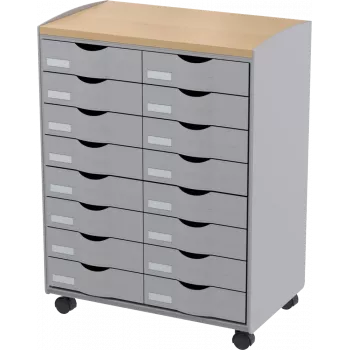 Aufbewahrungswagen Paperflow DT162N.02.23, 16 Schubladen, 55,2×74,5×35 cm, grau