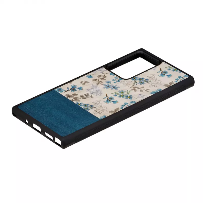 Handyhülle man and wood für Samsung Galaxy Note 20 Ultra — blaue Blume auf Schwarz