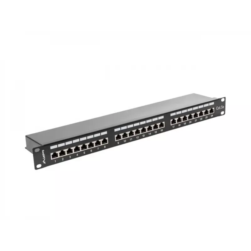 Patchpanel 1U LANBERG PPS5-1024-B — 24-Port RJ-45 Cat5, Metall, schwarz, Rackeinbau