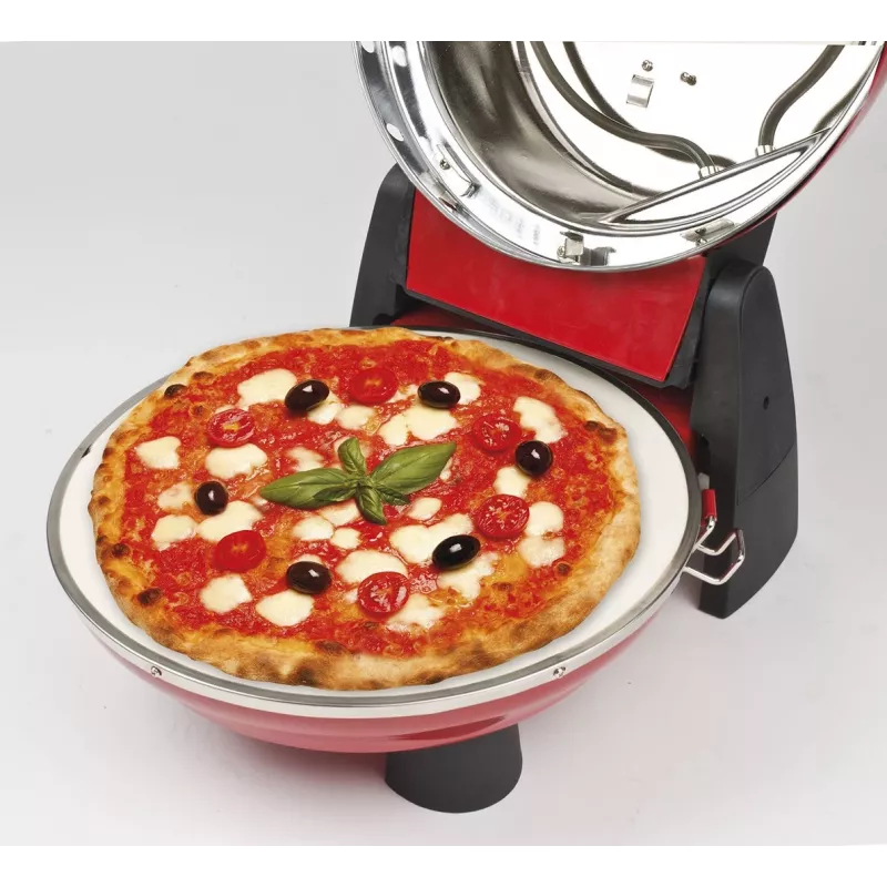 Pizzamaker G3FERRARI G10032 – 1200 W, Steinbackfläche, max. 400 °C, 31 cm Pizza, mechanischer Timer, rot