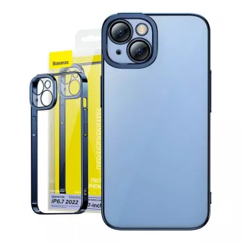 Schutzhülle und Panzerglas-Set Baseus für iPhone 14 Plus – Glitter transparent blau