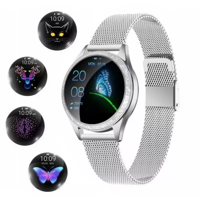 Smartwatch ORO-MED ORO-SMART CRYSTAL SILVER — rundes Metallgehäuse, LCD 240 × 198, 1,04 Zoll Display, Bluetooth 4.0, wasserdicht, 120 mAh Batterie