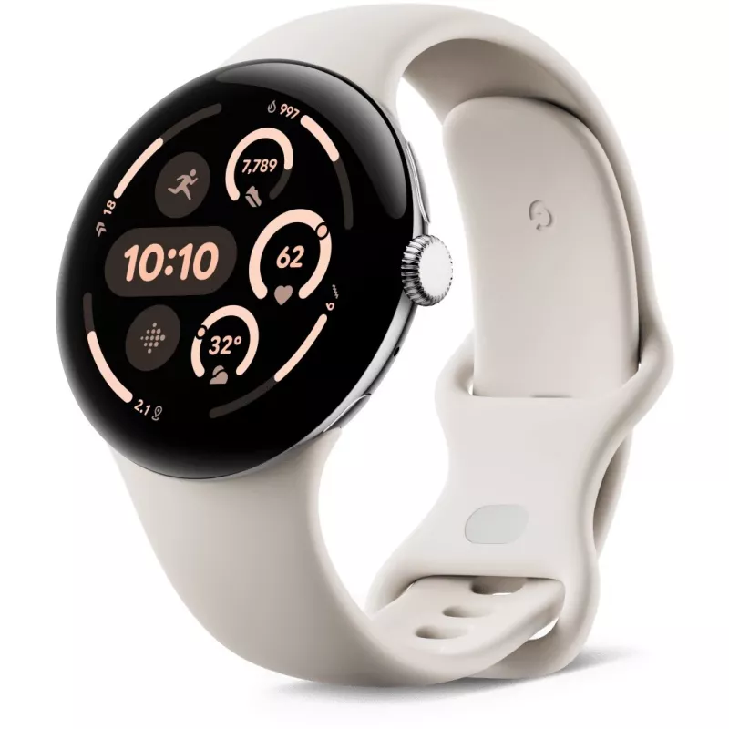 Google Pixel Watch 3 45 mm WLAN Smartwatch, Silber poliert (Porcelain)