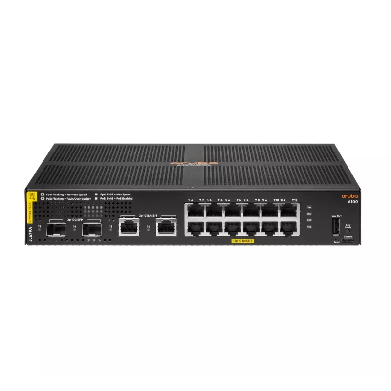 HPE Aruba Networking 6100 12G Class4 PoE 2G/2SFP+ 139W Managed L3 Gigabit Ethernet (10/100/1000) Power over Ethernet (PoE) 1U Schwarz