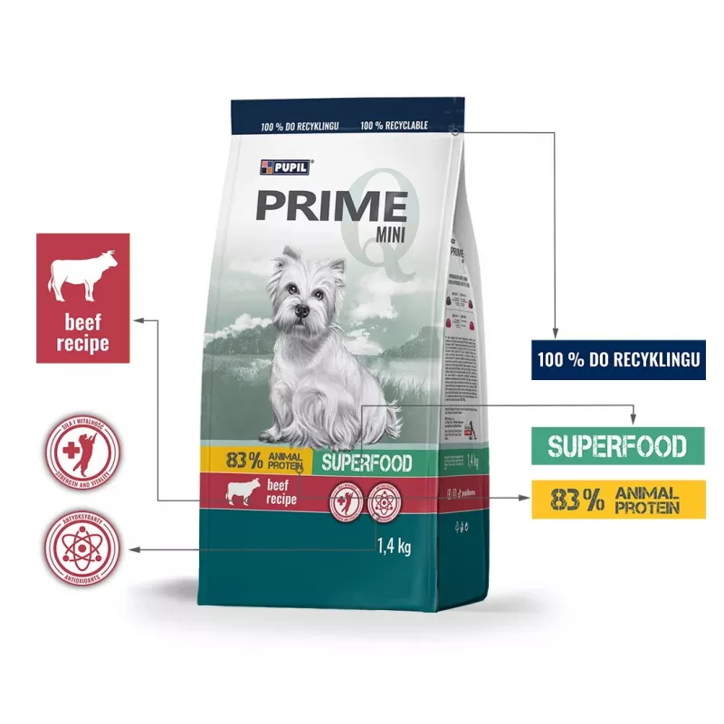 PUPIL Prime Mini reich an Rindfleisch mit Leber – Trockenfutter für Hunde – 1,4kg