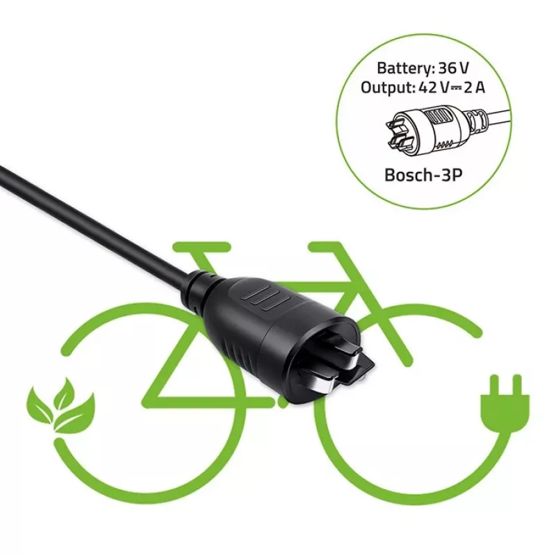 Ladegerät für E-Bike 36V/42V 2A mit Bosch 3‑Pin‑Stecker QOLTEC