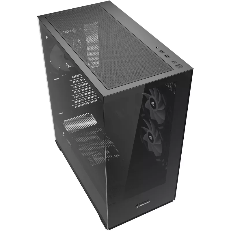 Sharkoon SK6 ARGB Tower ATX Schwarz – Mid-Tower-ATX-Gehäuse mit ARGB-Beleuchtung und Seitenfenster aus gehärtetem Glas