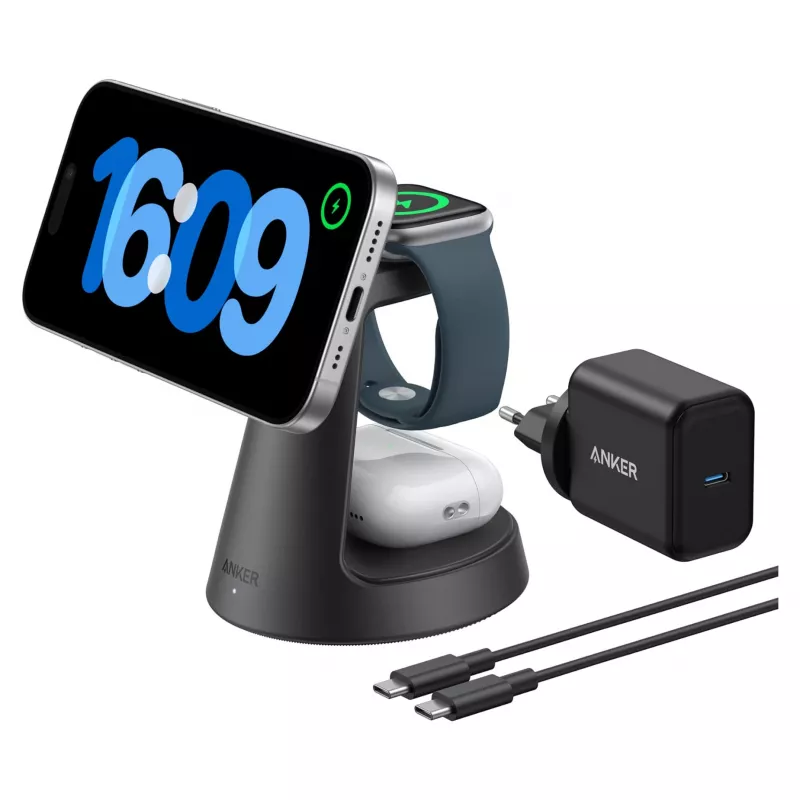 3-in-1 kabellose Ladestation Anker MagGo B25M4G11 — Dock-Ständer für iPhone, AirPods und Apple Watch