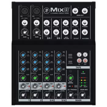 Mixer Mackie Mix8 — 8-Kanal-kompakter Analogmixer, 20–30000 Hz, 3800 Ω Mikrofoneingangsimpedanz, 198×244×53 mm