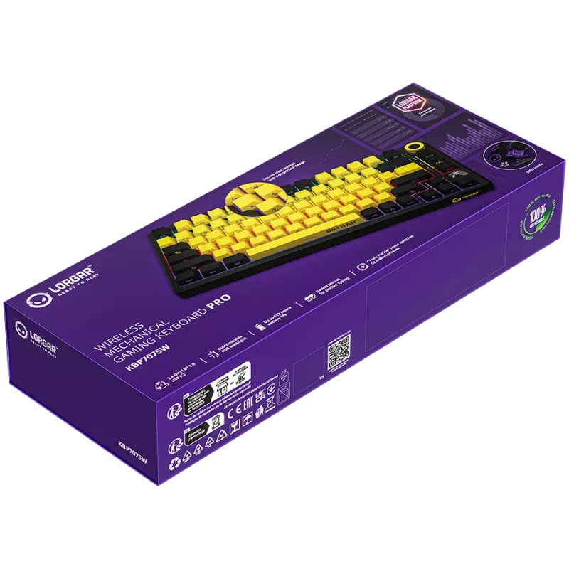 Kabellose mechanische Gaming-Tastatur LORGAR KBP7075W — Schwarz/Gelb, EN-Layout