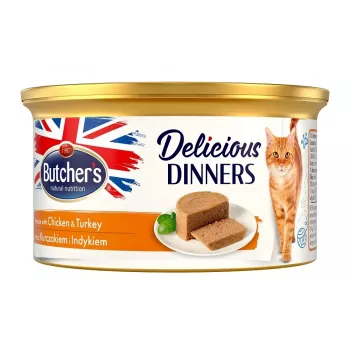 Nassfutter Katzenmousse butcher's BUTCHER'S Delicious Dinners mit Huhn und Pute, 85 g, getreidefrei, glutenfrei