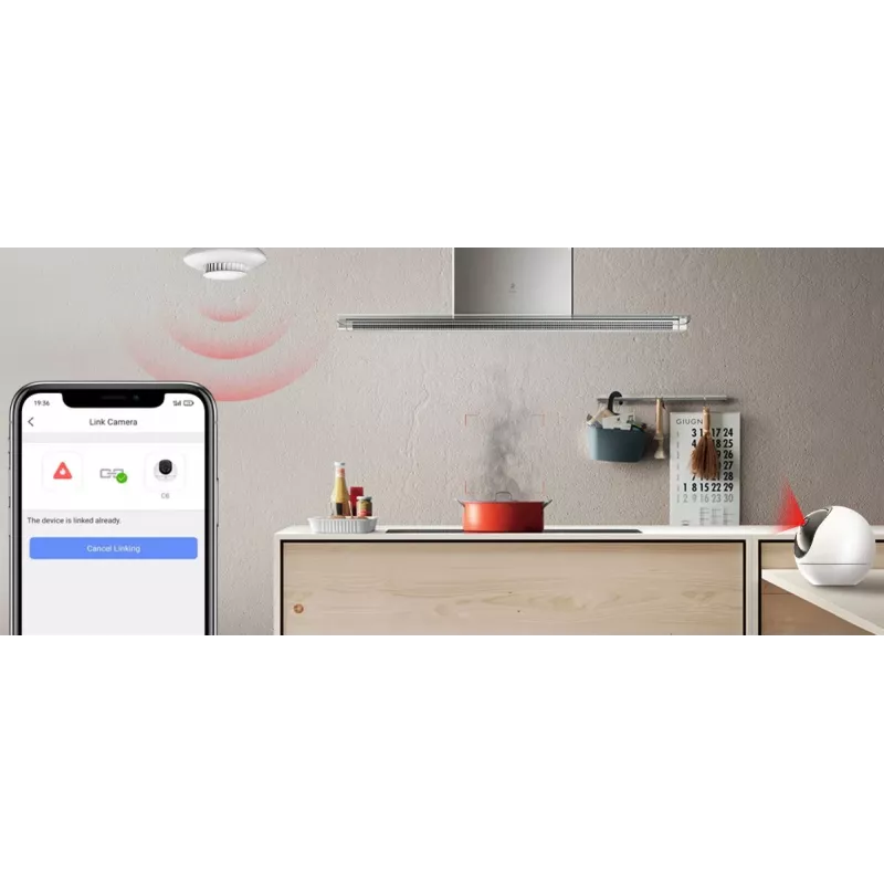 Rauchmelder EZVIZ CS-T4C — kabellos ZigBee, 3V Lithium-Batterie, 87×35×87 mm, 85 dB, Unterputzmontage, weiß