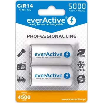 Wiederaufladbare NiMH-Zylinderbatterie everActive EVHRL14-5000, 1,2 V, 2 Stück, 51,5 mm Höhe