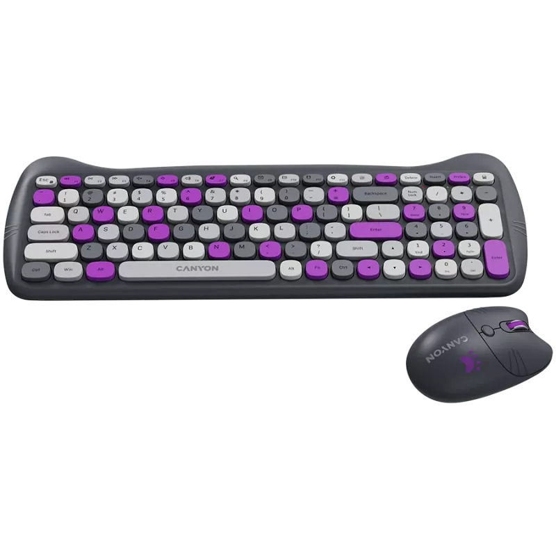 Kabelloses Tastatur- und Maus-Set CANYON HSET-W6 Kitty Edition – violett
