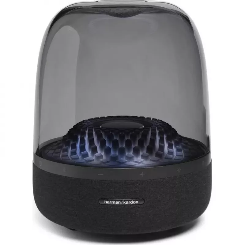 Tragbarer kabelloser Lautsprecher Harman/Kardon Aura Studio 4 — 100 W, 3 Treiber, 45–20000 Hz, Schwarz/Transparent