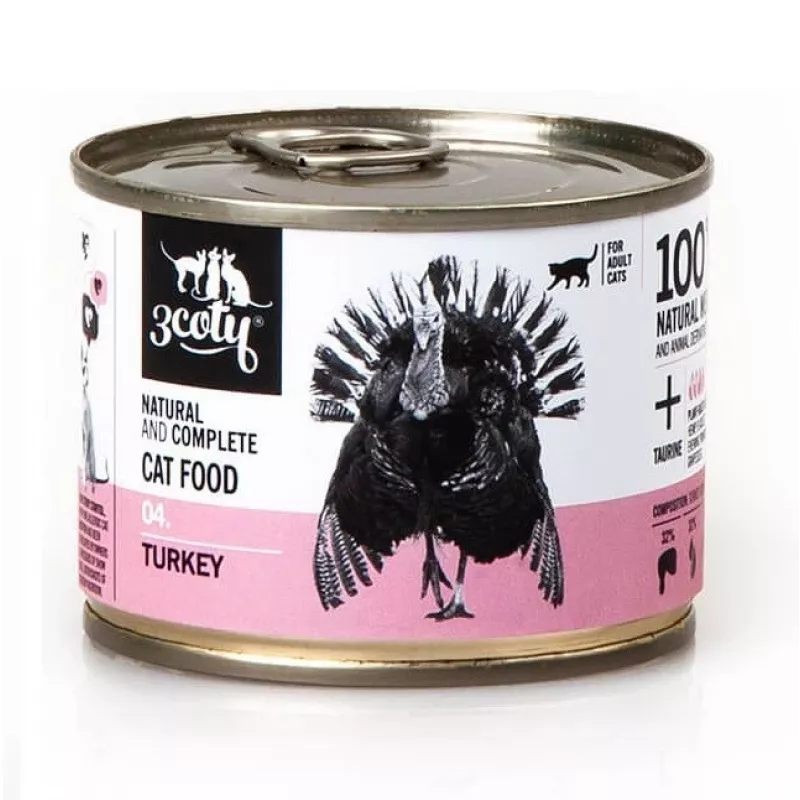 Nassfutter für Katzen 3coty 04 Truthahn 180 g — Pastete für erwachsene Katzen, Monoprotein, Alleinfuttermittel