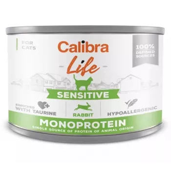 Nassfutter für Katzen Calibra Cat Life Sensitive Kaninchen 200 g Dose, adult, Alleinfutter, glutenfrei, zuckerfrei